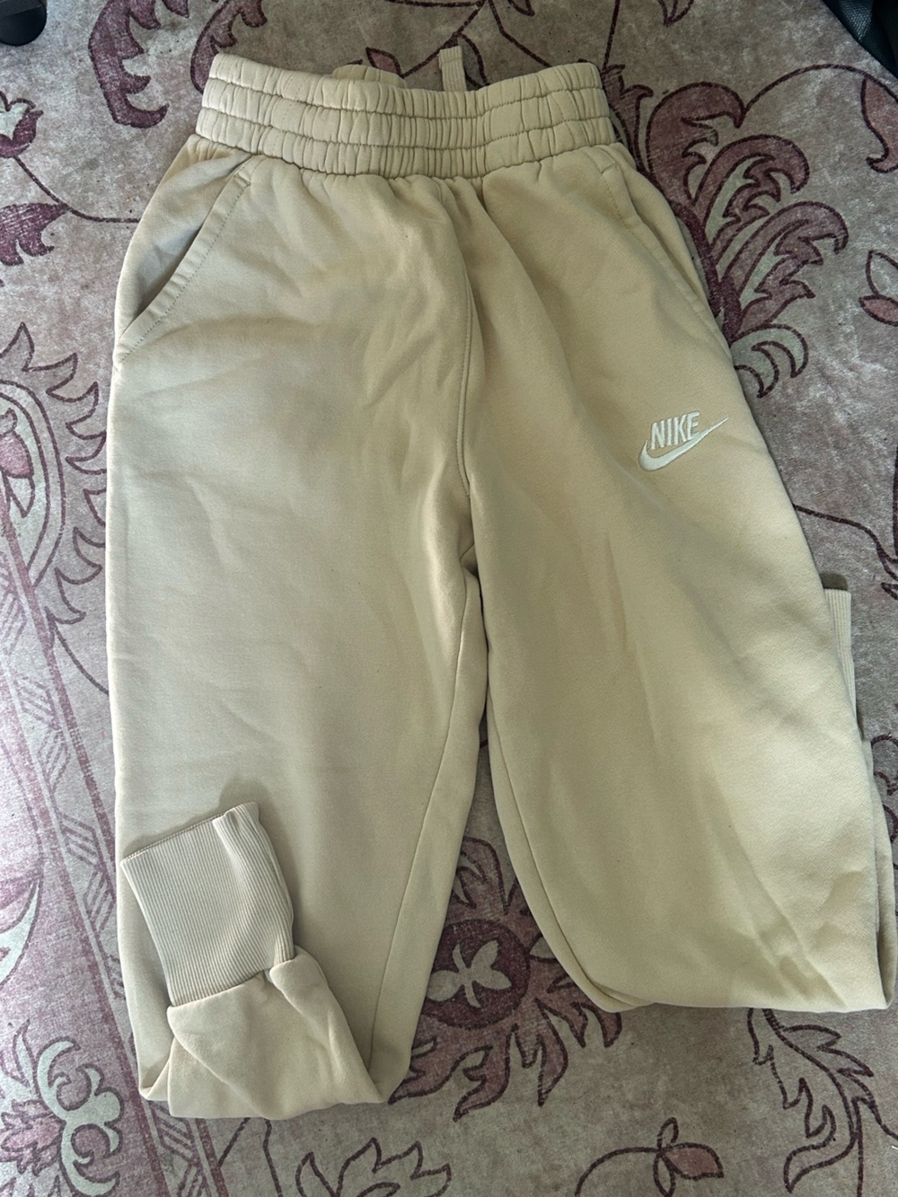 Nike Kids Tan Fleece Joggers with White Logo